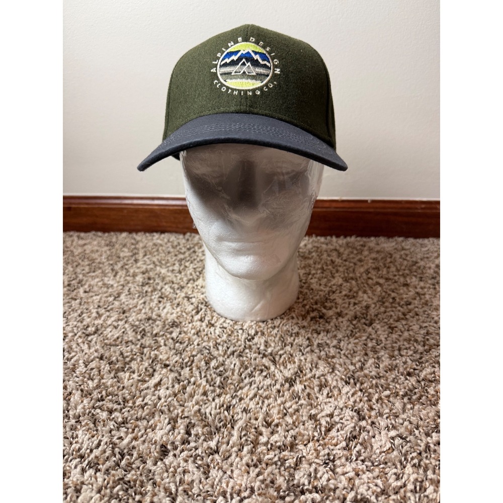 Alpine Design Mens Mountain Logo Snapback Hat Olive Green Wool Blend OSFA NWT